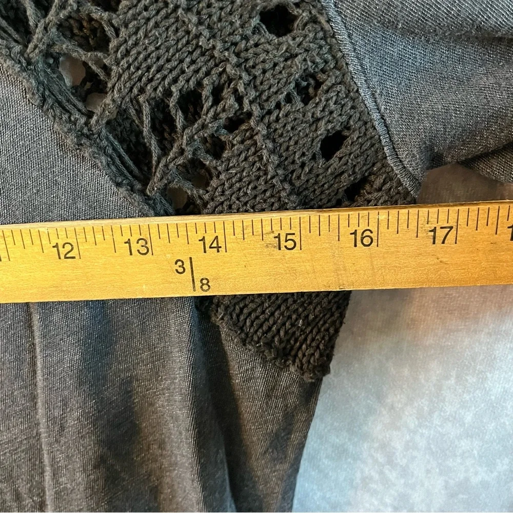 Free People Long Sleeve Top Black Lace Up Back‎ Crochet Accents Womens Sz Medium